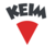 Logo con testo KEIM nero sopra un elemento triangolare rosso
