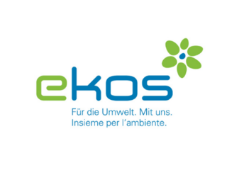 Partner Ekos Logo mit grün-blauem Design und Umweltslogan