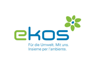 Partner Ekos Logo mit grün-blauem Design und Umweltslogan