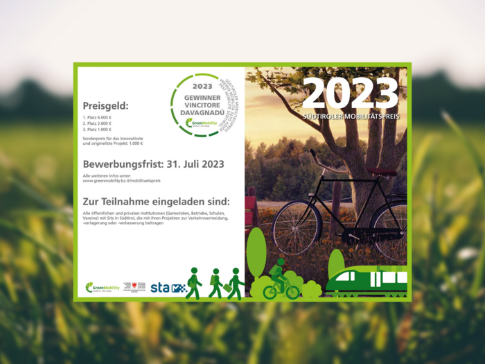 Südtiroler Mobilitätspreis 2023 2023 Südtiroler Mobilitätspreis mit Infos zu Preisgeldern und Bewerbungsfrist