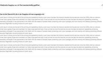 ALLE INHALTSELEMENTE Mittelbreite Klappbox geöffnet mit Überschrift und Textinhalt Lorem Ipsum