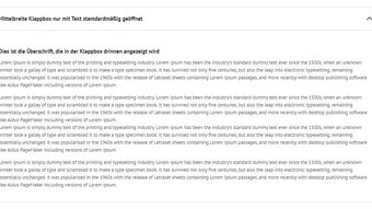 ALLE INHALTSELEMENTE Mittelbreite Klappbox geöffnet mit Überschrift und Textinhalt Lorem Ipsum