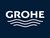 Grohe Logo mit Wellenlinien auf blauem Hintergrund