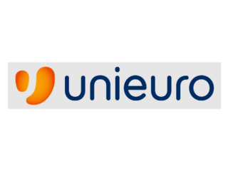 Althandwerker Unieuro Firmenlogo mit orange-blauem Design