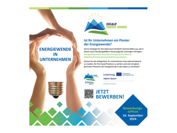 EUSALP Energy Award sucht KMU-Energiepioniere: Bewerbung bis zum 16. September möglich EUSALP Energy Award Aufruf zur Bewerbung für Pioniere der Energiewende in Unternehmen