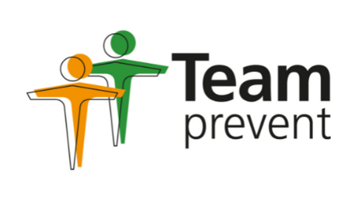 Partner Logo von Team Prevent mit zwei stilisierten Figuren in Grün und Orange