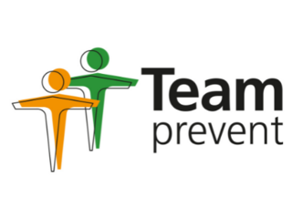 Partner Logo von Team Prevent mit zwei stilisierten Figuren in Grün und Orange