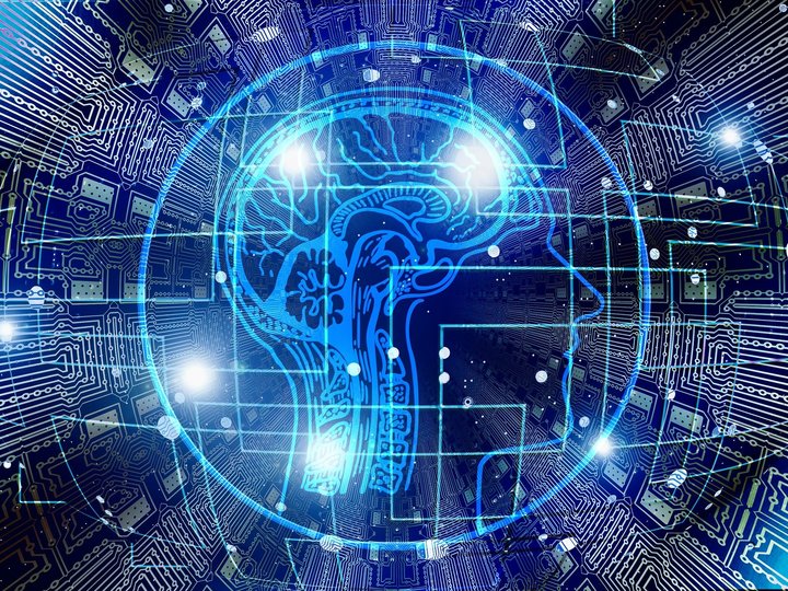 Protezione dei dati personali Cervello digitale con circuiti elettronici rappresenta intelligenza artificiale