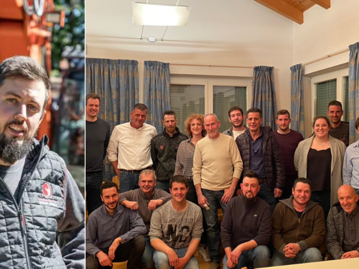 Daniel Pichler neuer lvh-Ortsobmann Porträt eines Mannes und Gruppentreffen in einem Raum mit Vorhängen