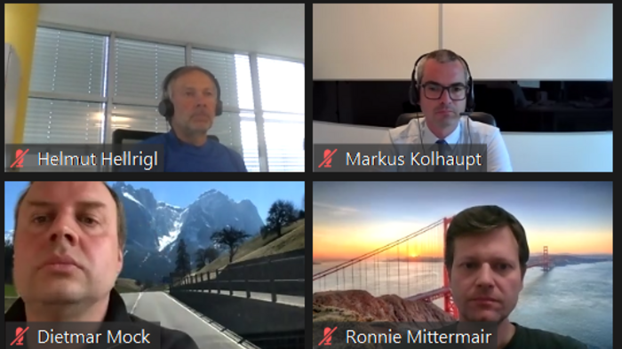 Kfz-Handwerk: Experten informieren über Gesetzesänderung Videokonferenz mit acht Teilnehmern in verschiedenen Umgebungen
