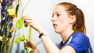 News Frau arrangiert Blumen im Strauß