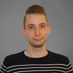 Das lvh-Team Porträt eines jungen Mannes mit gestreiftem Pullover vor grauem Hintergrund