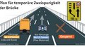 Verkehrsführung auf der Luegbrücke der A 13 Brennerautobahn ab 2025 Plan für temporäre zweispurige Brücke mit Fahrzeuggewichtsbeschränkungen