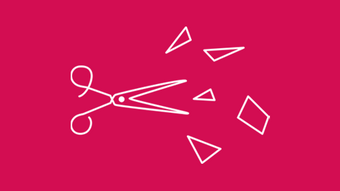 Kernthemen 2024 Schere schneidet Papierschnipsel vor rotem Hintergrund