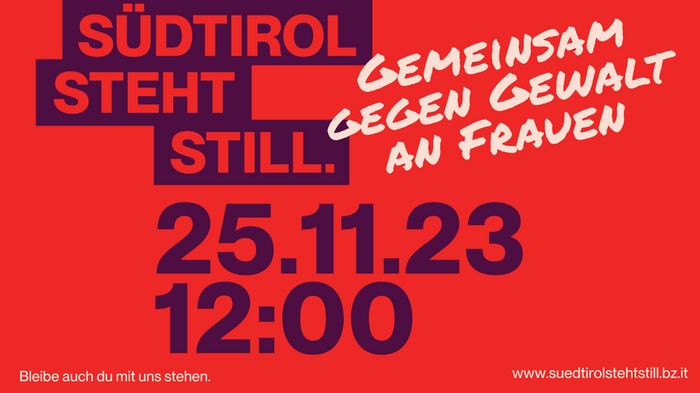 „Südtirol steht still“ – Am 25. November Südtirol steht still am 25.11.23 gegen Gewalt an Frauen