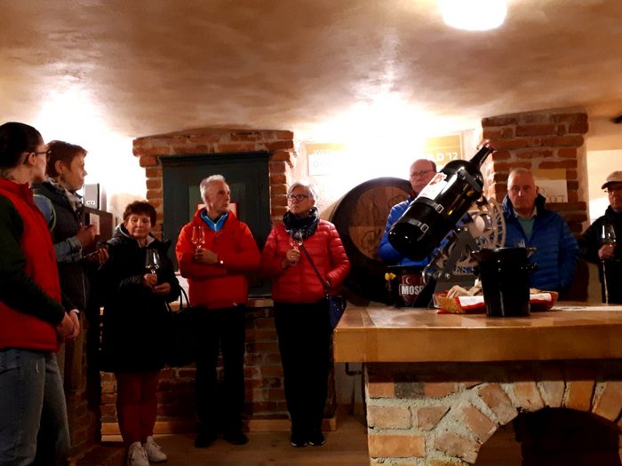 Unsere Althandwerker zu Besuch in der Stiermark Gruppe von Menschen bei einer Weinverkostung in einem Keller