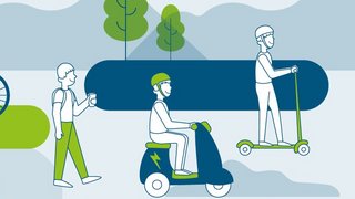 News Illustrazione di mezzi di trasporto sostenibili e premio mobilità Alto Adige 2025