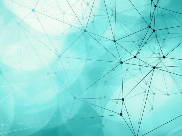 Soluzioni digitali Rete astratta con punti e linee collegati su sfondo blu