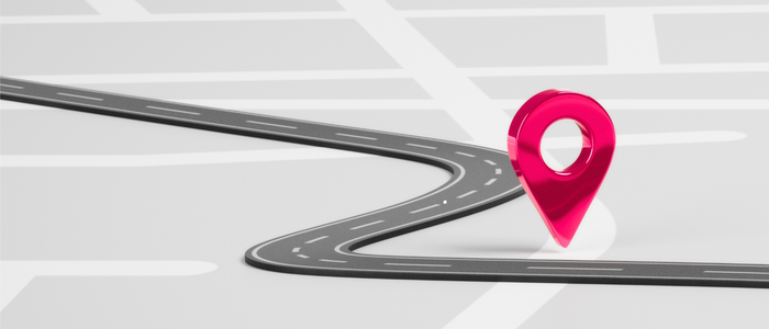 Steuerberatung, Buchhaltung und Lohnabrechnung Straßenkarte mit rotem Standortmarker an einer kurvigen Straße