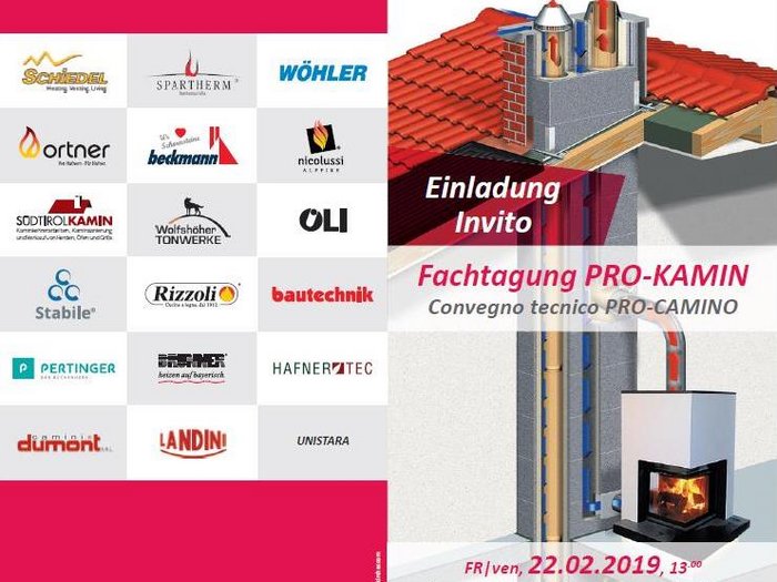 Aktivitäten der Hafner/innen im lvh Einladung zur Fachtagung PRO-KAMIN mit Kaminquerschnitt und Logos von Sponsoren