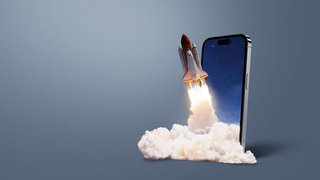 News Raumfähre startet aus einem Smartphone-Bildschirm in den Weltraum