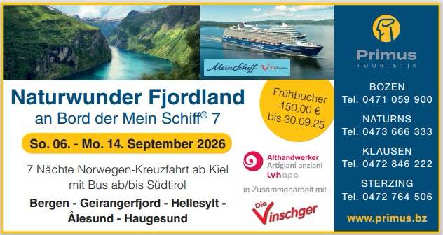 Anzeige für Norwegen-Kreuzfahrt Fjordland mit Mein Schiff 7 im September 2026