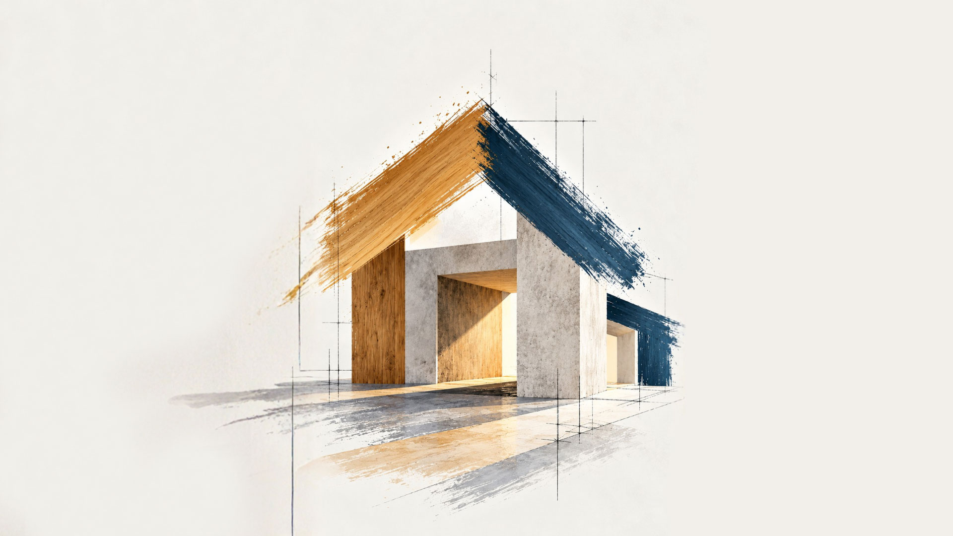 Home Illustrazione architettonica di una casa moderna con pennellate e linee di costruzione